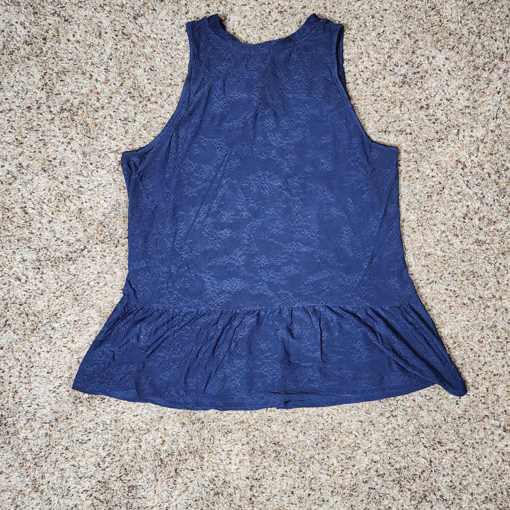 W5 Womens Top sz Small Navy Coral Floral Sleeveless Tank Keyhole Back Blouse - Picture 2 of 6